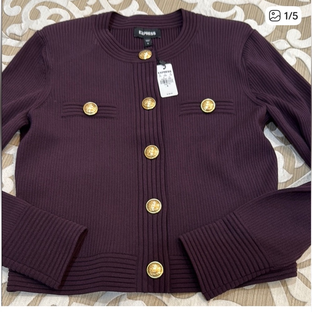 Express Deep Purple Sweater with Gold Accents